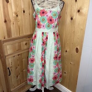 Bea Dot ModCloth Size L Funky Spring Floral Daisy Dress Retro Zip Pockets